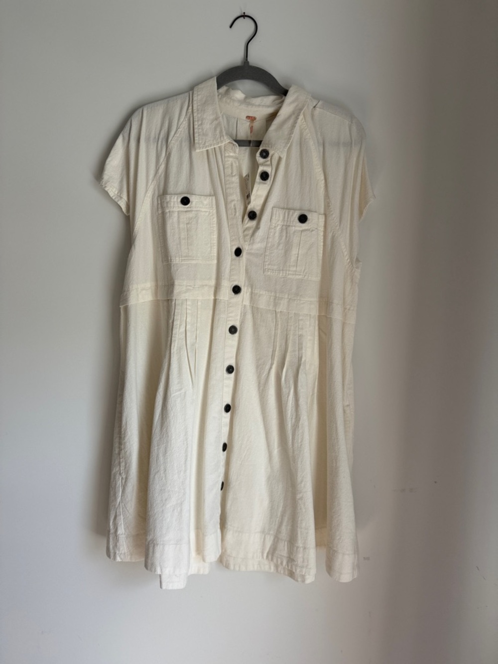 Free People Cream Short-Sleeve Button Midi Dress